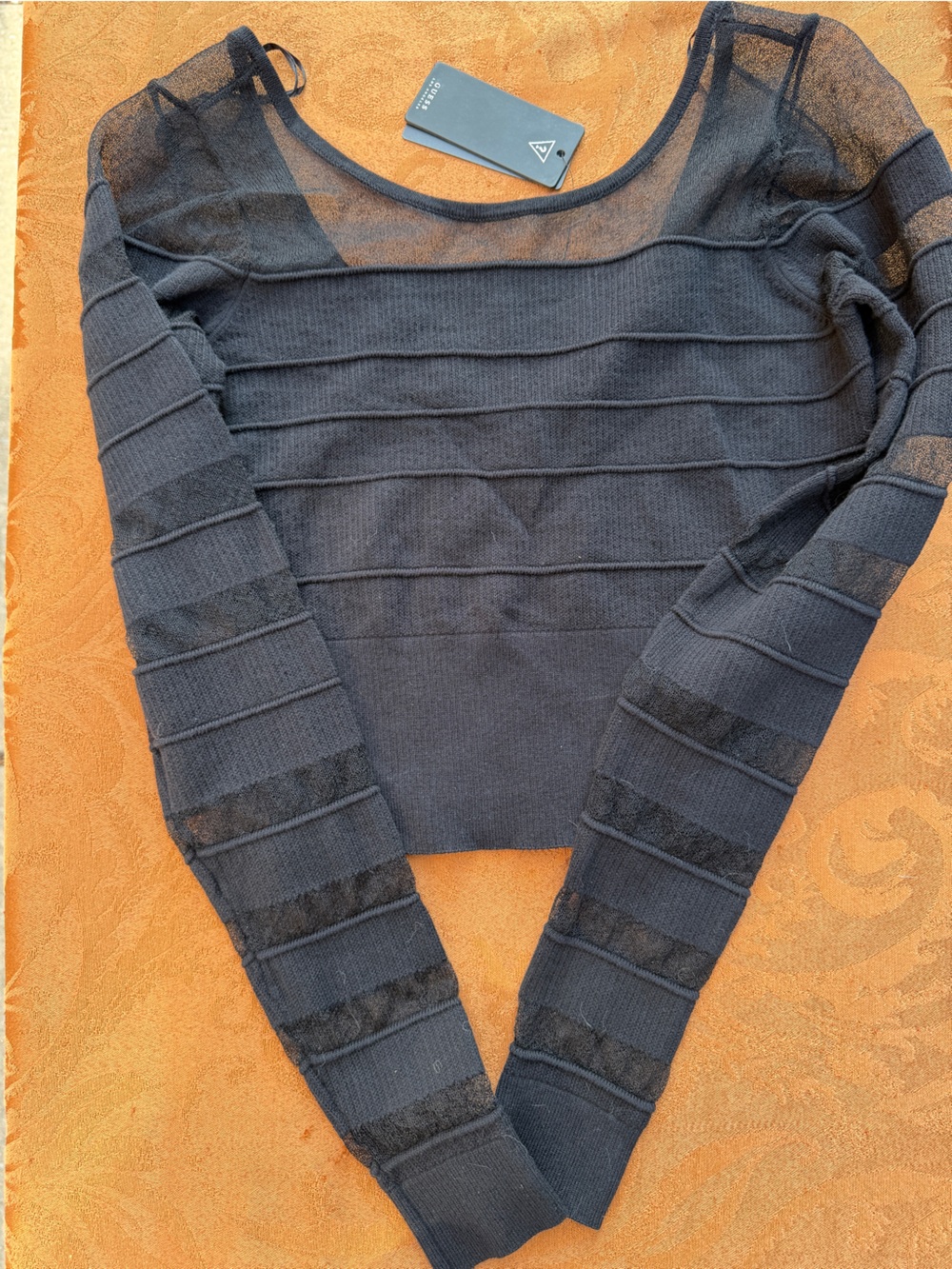 Guess Black Mesh-Panel Crop Top